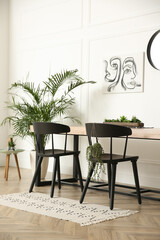 Stylish living room interior with beautiful house plants