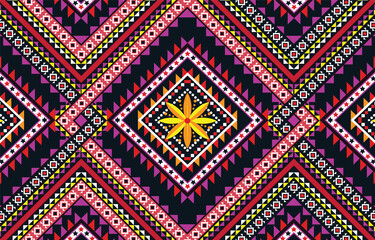 Geometric ethnic oriental floral seamless pattern traditional Design for background,carpet,wallpaper,clothing,wrapping,Batik,fabric,Vector illustration.Abstract ethnic geometric pattern design