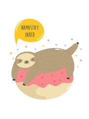 Cute sloth on a donut. Vector illustration of a funny animal