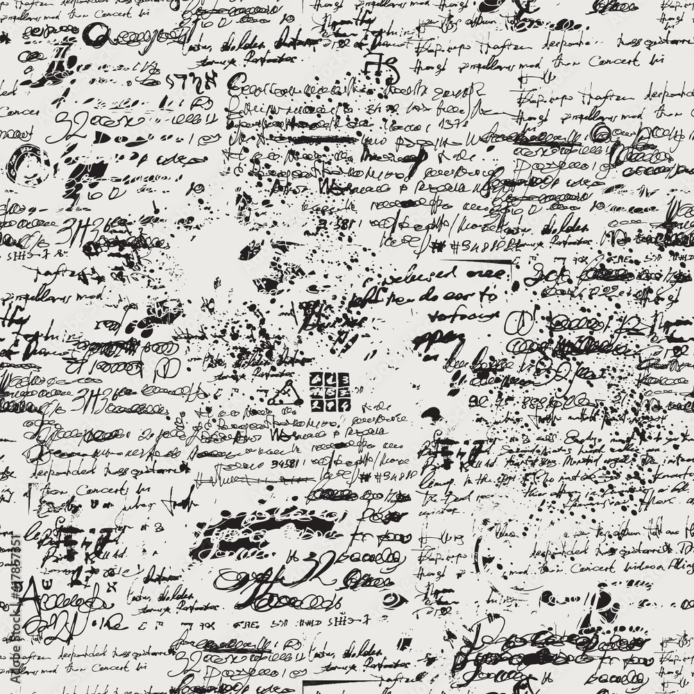 Fototapete abstract seamless pattern with handwritten scribbles and blots, imitation of an old manuscript or dr