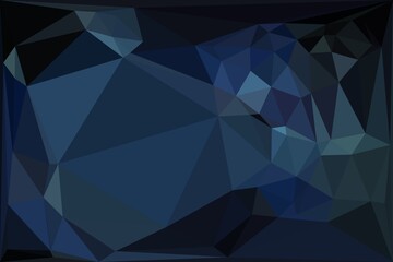 Fototapeta premium patterns and triangular mosaic designs in 3D style of a exploding surface in shades of blue on a black background