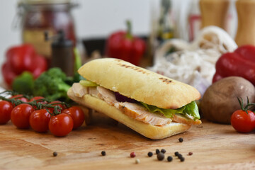 sandwich with white bread meat and vegetables