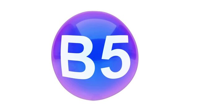 3D animation of a bubble sphere vitamin B5 floating on a white background with alpha layer