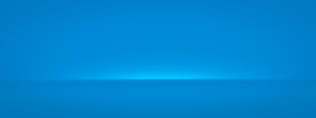 Blue abstract wide background and light backdrop room with empty blank gradient wallpaper blur design. 3D rendering.