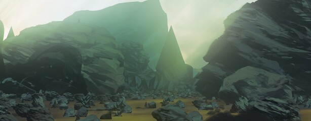 Futuristic concept art. Alien planet. Science fiction theme. Colorful artistic landscape. 2d illustration.