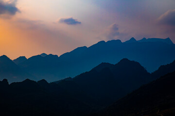 Mountains in dusk in Vietnam