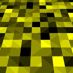 patterns and strong geometric 3D designs from bright yellow shapes on a black background