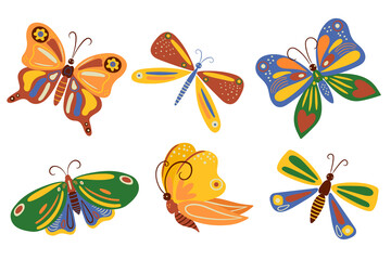 Set of butterflies isolated on a white background. Vector graphics.