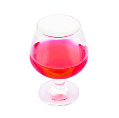 Glass and red water isolated on white background