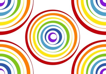 Fototapeta premium Patrón de arcos iris en círculos concéntricos sobre fondo blanco. Estampado alegre