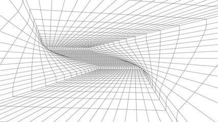 Vector perspective mesh. Detailed grid lines on white background. Vector illustration.