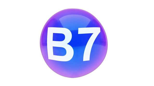 3D animation of a bubble sphere vitamin B7 floating on a white background with alpha layer