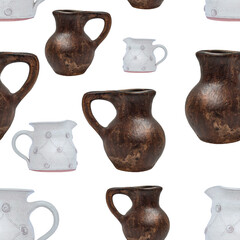 Jug seamless pattern on white background.