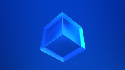 3d render blue glass cube in space