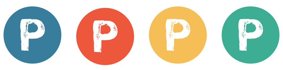 Bunter Banner mit 4 Buttons: Buchstabe P
