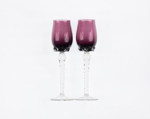 vintage wine glasses isolated on white background