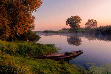Piękny poranek z mgłami w Dolinie Narwi,Podlasie, Polska © podlaski49