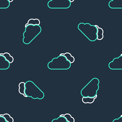 Line Cloud icon isolated seamless pattern on black background. Vector.