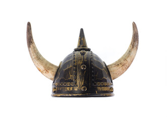 medieval horned helmet isolated on white background
