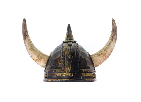 medieval horned helmet isolated on white background