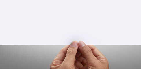  Hands holding white empty paper.