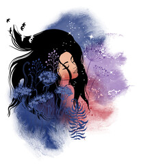 Fototapeta premium Beautiful female face illustration