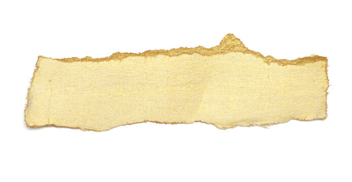 Torn piece of edge paper on white background. Gold and bronze color marble texture.