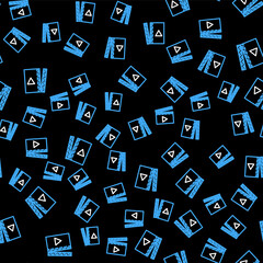 Line Film reel icon isolated seamless pattern on black background. Vector.