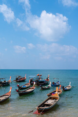 Obraz premium Many of Long tail boat in the blue sea at Lanta island, Krabi, Thailand