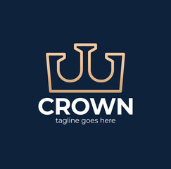 Premium style abstract gold crown logo symbol. Royal king icon. Modern luxury brand element sign. Vector illustration.