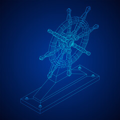 Ship steering wheel. Marine rudder. Wireframe low poly mesh vector illustration.