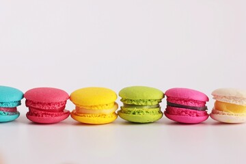 colorful macaroons on table