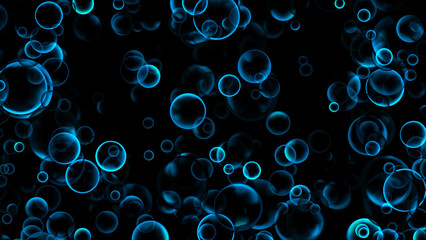 abstract blue aqua glow many size of hundred bubbles floating on top water surface