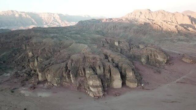 Spectacular aerial view of Shlomo columns in Timna valley - Israel.
The columns are named after King Solomon, which was once attributed to his ancient mining activity in Timna.