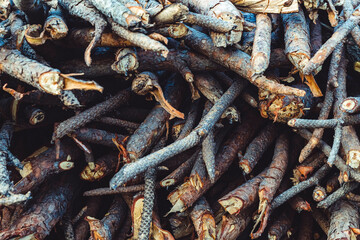 dry chopped fire wood kept in a hump ready for winters in india.