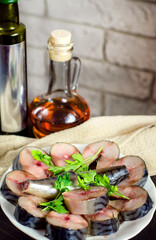 Sliced lightly salted pickled Atlantic mackerel