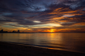sunset at the beach , Landscape of paradise tropical island beach, sunrise shot ,Krating Lai Beach, Bang Lamung, Chon Buri, Thailand