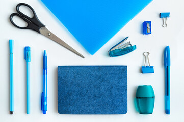 Stationery set. Office tools. Back to school, learning concept
