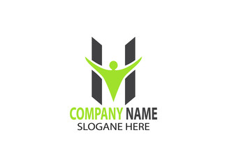 letter h human character eco success logo