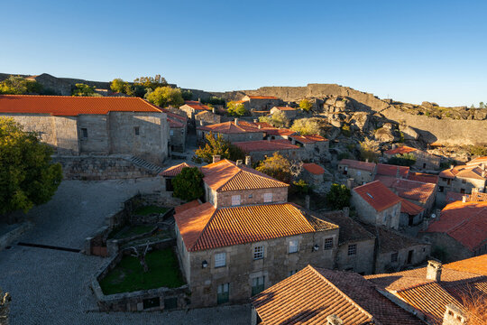 Antique stone houses seen from Sortelha castle, in Portugal