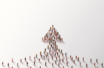 Large group of people in the shape of an arrow. Business concept.