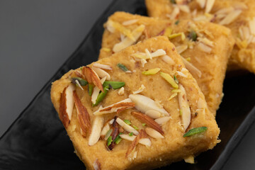Indian Mithai Lachedar Patisa With Various Names Soan Papdi San Papdi Sohan Papdi Sukhdi Or Sonpapdi Son Roll Is Made Of Gram Wheat Flour Besan Kaju Pista Badam Dry Fruits Jaggery Fried In Desi Ghee
