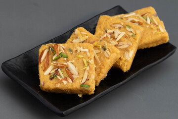 Indian Mithai Lachedar Patisa With Various Names Soan Papdi San Papdi Sohan Papdi Sukhdi Or Sonpapdi Son Roll Is Made Of Gram Wheat Flour Besan Kaju Pista Badam Dry Fruits Jaggery Fried In Desi Ghee