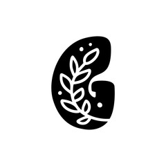 Vintage floral bold Letter G Logo spring. Classic G Summer Letter Design Vector with Black Color and Floral Hand Drawn with monoline pattern
