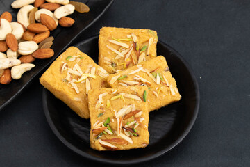 Indian Mithai Lachedar Patisa With Various Names Soan Papdi San Papdi Sohan Papdi Sukhdi Or Sonpapdi Son Roll Is Made Of Gram Wheat Flour Besan Kaju Pista Badam Dry Fruits Jaggery Fried In Desi Ghee