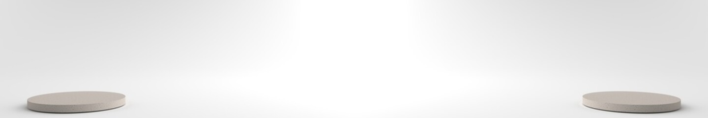 3D rendering of Round marble Pedestal, Podium for display product on the white floor. Pedestal can be used for commercial advertising, Isolated on white background, Product Presentation, illustration.