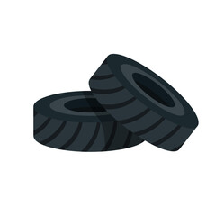 Black wheel. Bunch of old tires. The problem of urban garbage. Car element and tire service. Flat cartoon isolated on white