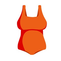 Red bathing suit. Women beachwear. Modern fashionable One-piece swimsuit for swimming and sports. Flat cartoon illustration