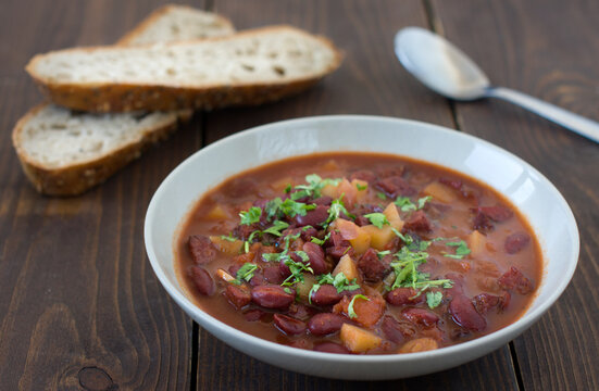 Bean soup with homemade bread