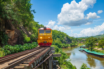 Death Railway with train Famous place in Kanchanaburi Thailand
